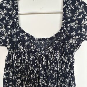 Blue and White Smocked Dress with Puff Sleeves